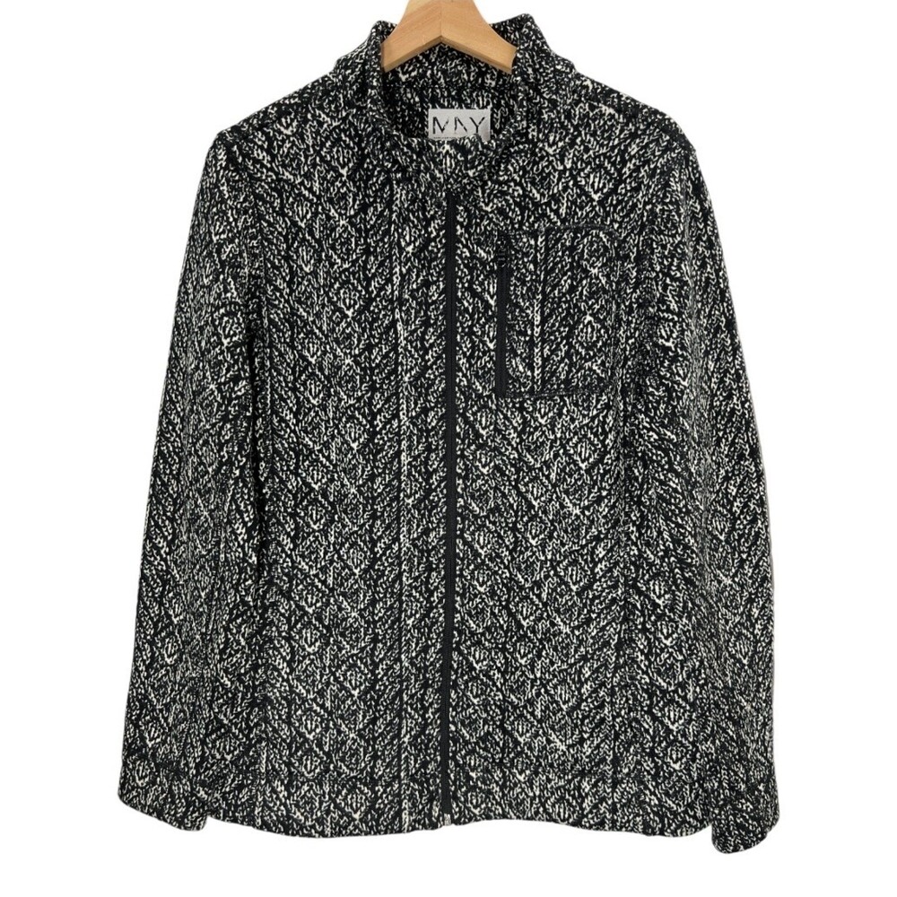 Women's Sz L Business Jacket Black Graphic Print MNY Andrew Marc Lined Full Zip